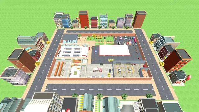 The Gas Station map from above: shop, station, parking lot and the surrounding town houses