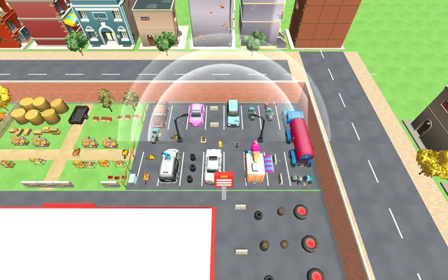 The hunter's scanner dome over the base parking lot with cars and barrels
